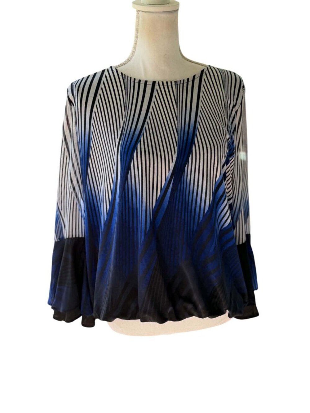 Alfani blue black & white abstract print blouson blouse